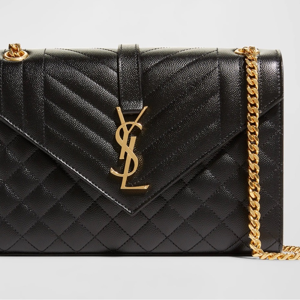 Yves Saint Laurent Black and Gold Crossbody Bag with Chevron Quilting